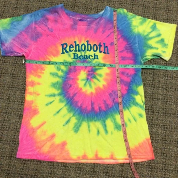 Gildan Tie Dye Neon Embroidered Rehoboth Beach Short Sleeve Tee Girls L NWOT - Picture 5 of 6